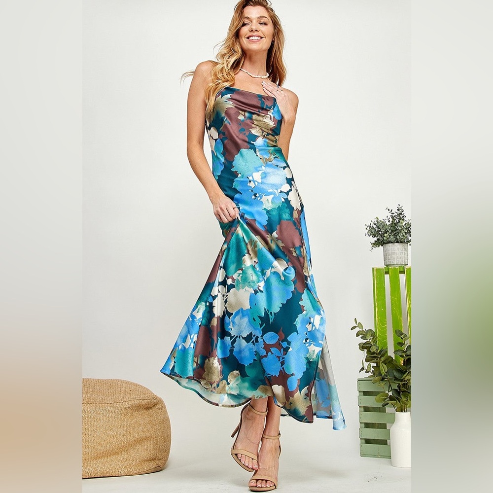 Floral Blue and Brown Women's Dress